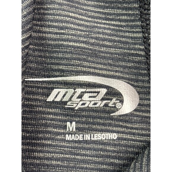 MTA Sport Gray Black Striped Hoodie Hooded Top Size M Thumbholes Drawstring - Picture 6 of 7